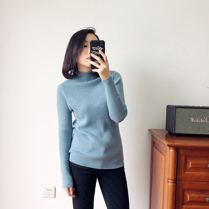 Love velvet Morandi color small high collar long-sleeved knitted sweater Consinee 100% pure cashmere sweater women's bottoming