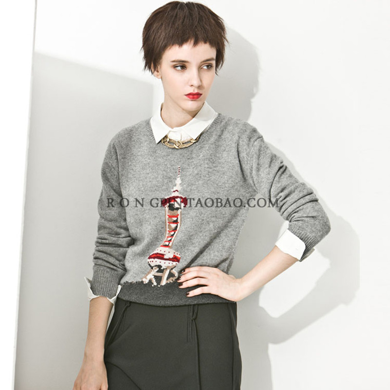 Velvet Custom Landmark Series Oriental Pearl Women's Fall Shoulder Pullover Cashmere Sweater Big PAI Knitted Sweater