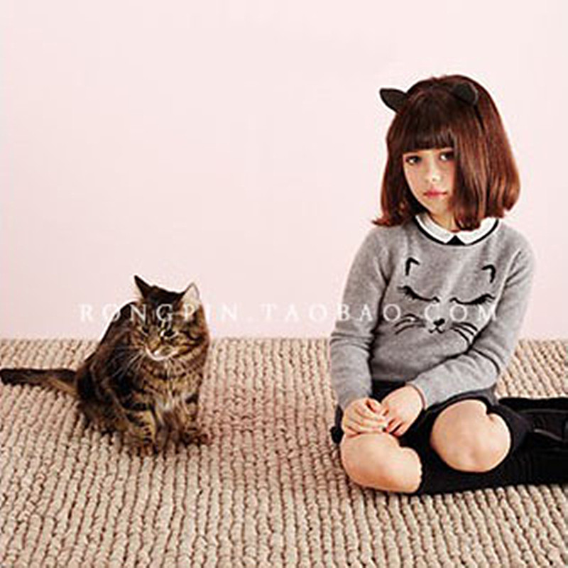 I love velvet products custom cute cat mother and daughter clothing parent-child children cartoon cute girls sweater pure cashmere sweater