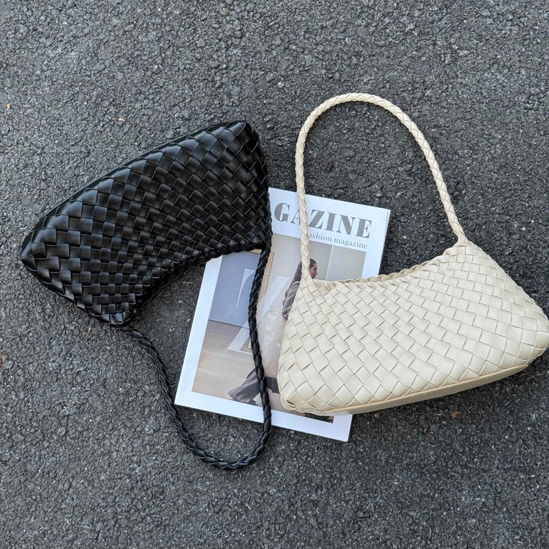 Dragon Woven Top-Layer Cowhide Women's Bag, French-Style Basket Bag, Handmade Genuine Leather Handbag, Shoulder Bag, Underarm Bag, Vacation Bag