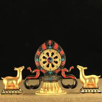 Small double deer Falun Bao ornaments Tantric extra-large copper alloy painted gold-plated Buddhist temple offering instrument
