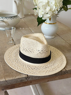 Spring and Summer New Fashion Casual Hand-Knitted Wheat Spike Pattern Wide-Brimmed Flat-Top Straw Hat for Women Outdoor Sun Protection Straw Hat