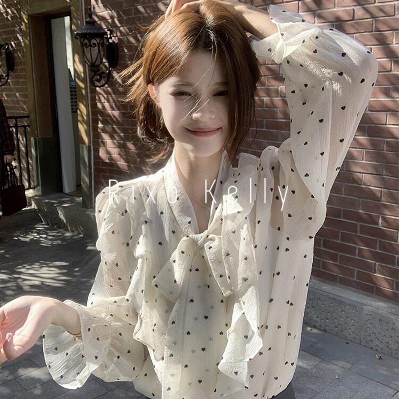 Rixo Kelly Polka Dot Thin Sun Protection Lace Bow Chiffon Shirt Women's New Spring and Summer Beautiful Top