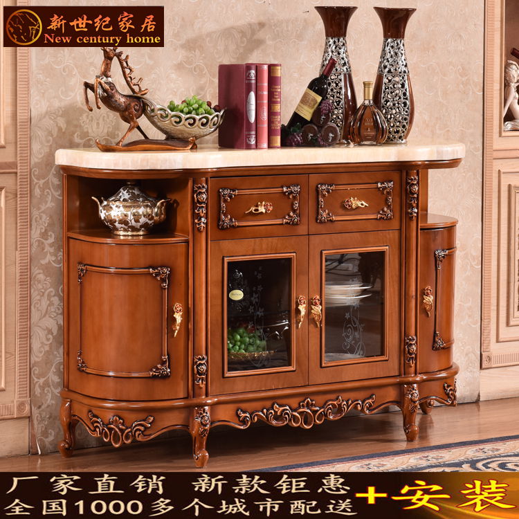 Marble Dining Side Cabinet Cupboard tea Water cabinet Cupboard Wine Cabinet European-style solid wood lockers baked lacquered with door imitation antique-Taobao