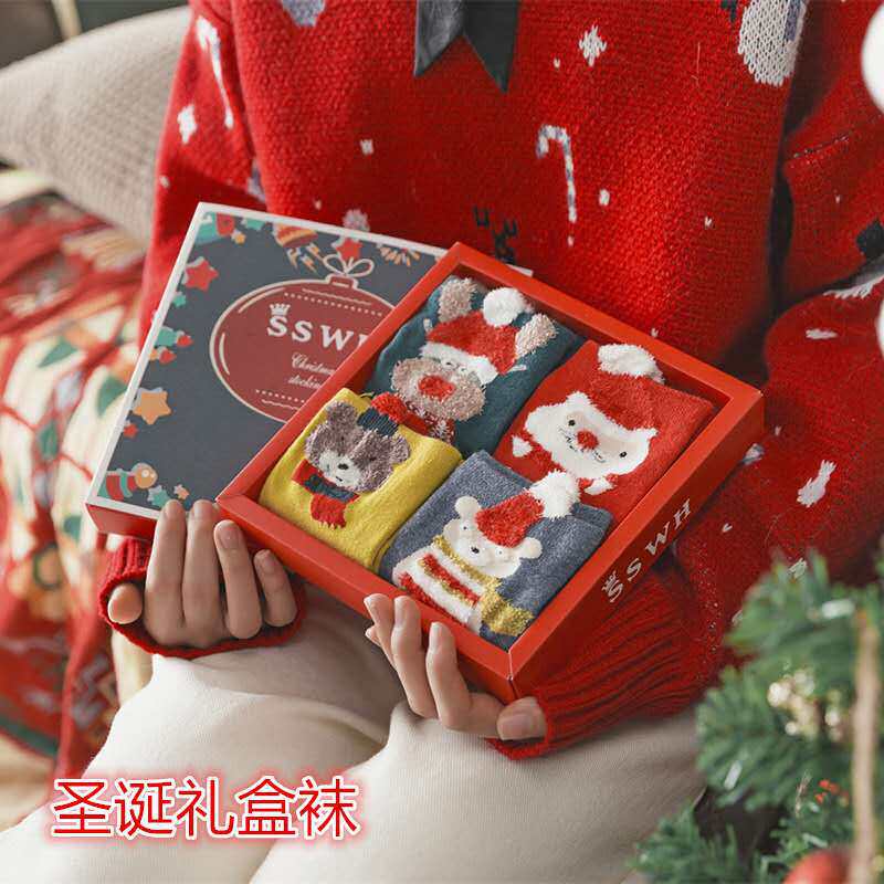 Fall/winter new red cartoon cute socks children cotton socks Christmas socks boxed
