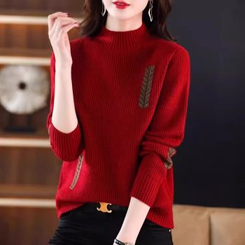 Half-Turtleneck Short Pullover Sweater for Women, 2024 Autumn and Winter New Style, Loose and Thick, Suitable for Outerwear or as a Knitted Base Layer