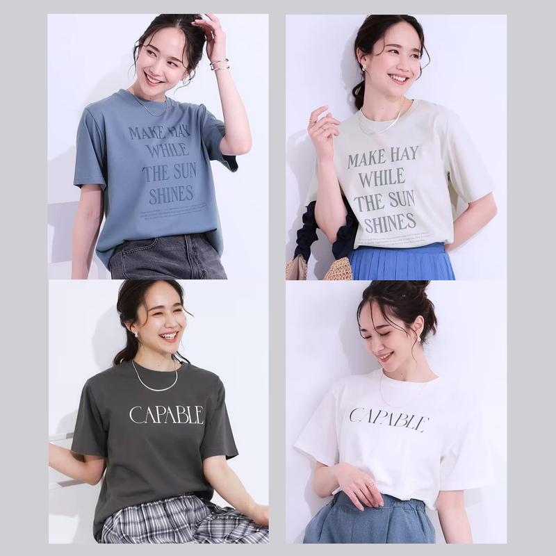 Japanese Order, Cool Touch, Quick-Drying Knit Shoo*Larue Round Neck Printed Summer Short-Sleeve T-Shirt