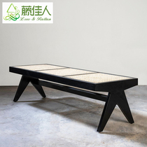 Rattan beauty rattan bench living room door changing shoe stool household bench solid wood bedroom bed end stool ins