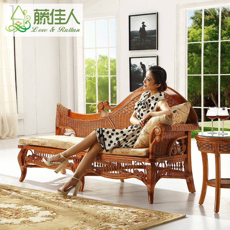 Chinese style chaise longue beauty couch bedroom solid wood real rattan chair sofa simple small apartment living room toffee reclining chair