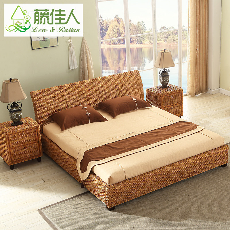 Hotel apartment double bed Indonesian rattan bed rattan bed rattan bed retro homestay rattan furniture rattan rattan bed TD