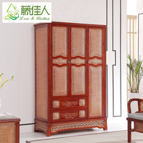 Rattan Lady Rattan Wood Wardrobe Four Door Wardrobe Flat Sliding Door Three Door Wardrobe Rattan Art Furniture Solid Wood 4 Door Wardrobe TS