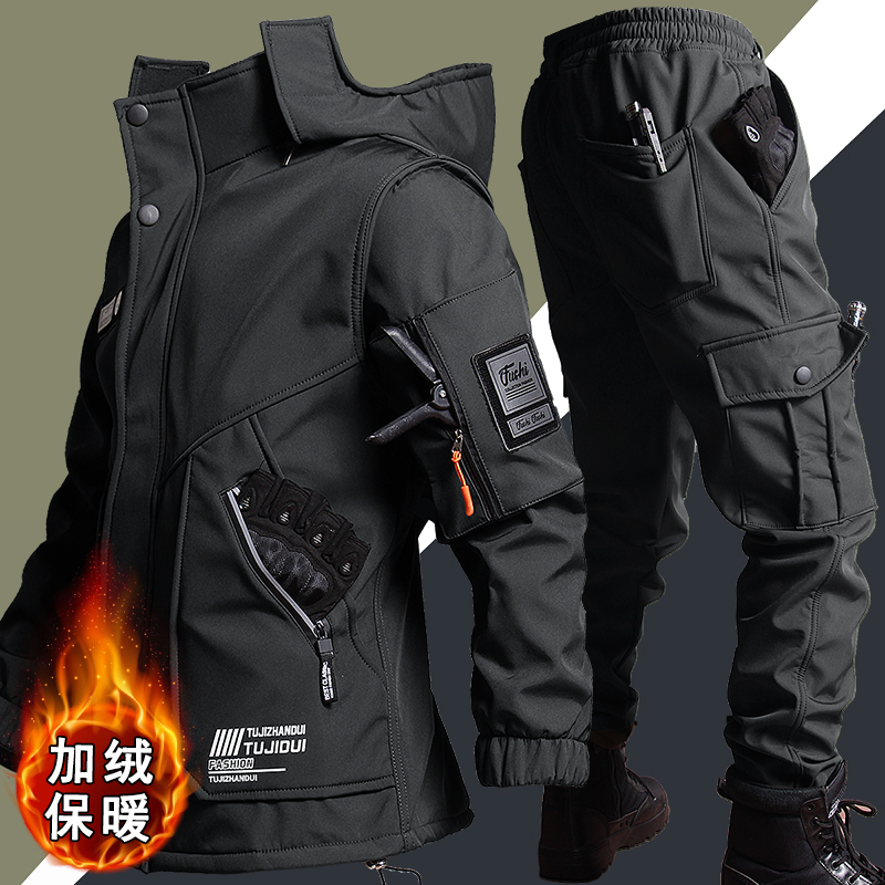 Functional Winter Fleece-Lined Jacket for Men, Tactical Clothing, Outerwear, Workwear, Cycling Jacket, Windproof, Work, Fishing