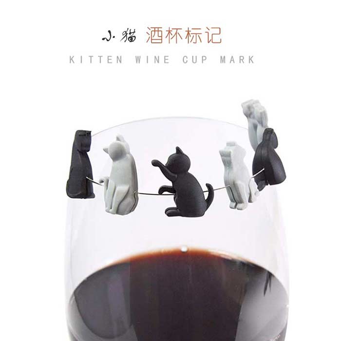 Kitten wine glass mark cup distinguish logo wine glass mark recognizer cute tea bag hanging cup marker