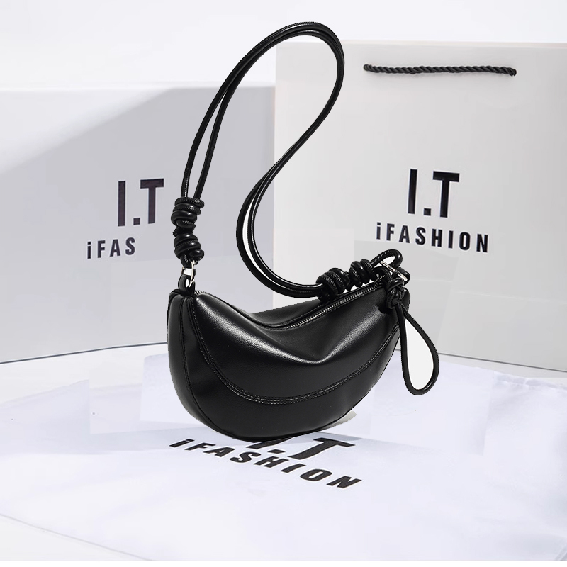 Hong Kong Leather Niche Korean-Style Croissant Bag Genuine Leather Saddle Bag Underarm Half-Moon Bag Water Bottle Bag Single Shoulder Crossbody Bag for Women