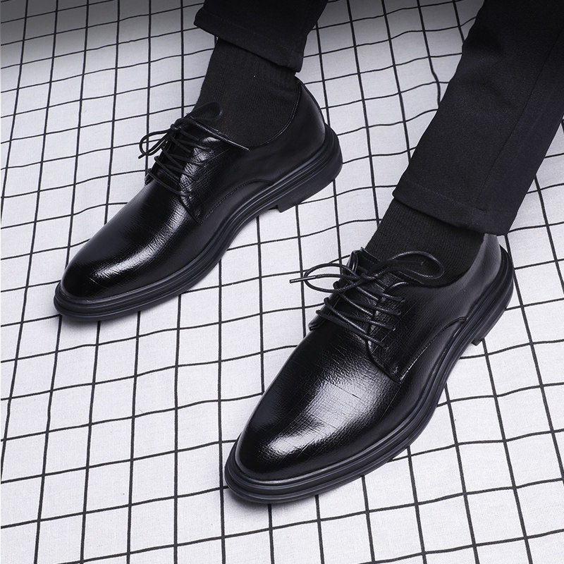 Casual Leather Shoes Man Genuine Leather Breathable Business Fitting Suit Youth Casual Black Heightening Wedding Groom Wedding Shoes