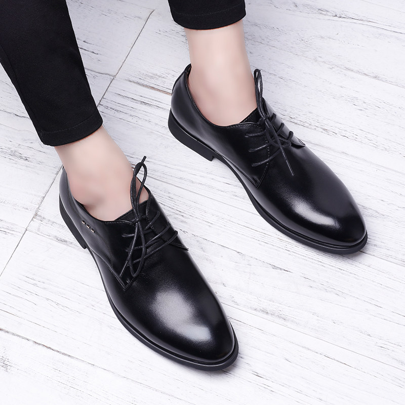 Leather Shoes Men Genuine Leather Bull Leather 100 Hitch Business Casual Black Positive Dress Shoes Ingléal Trend Heightening Youth Suit Shoes