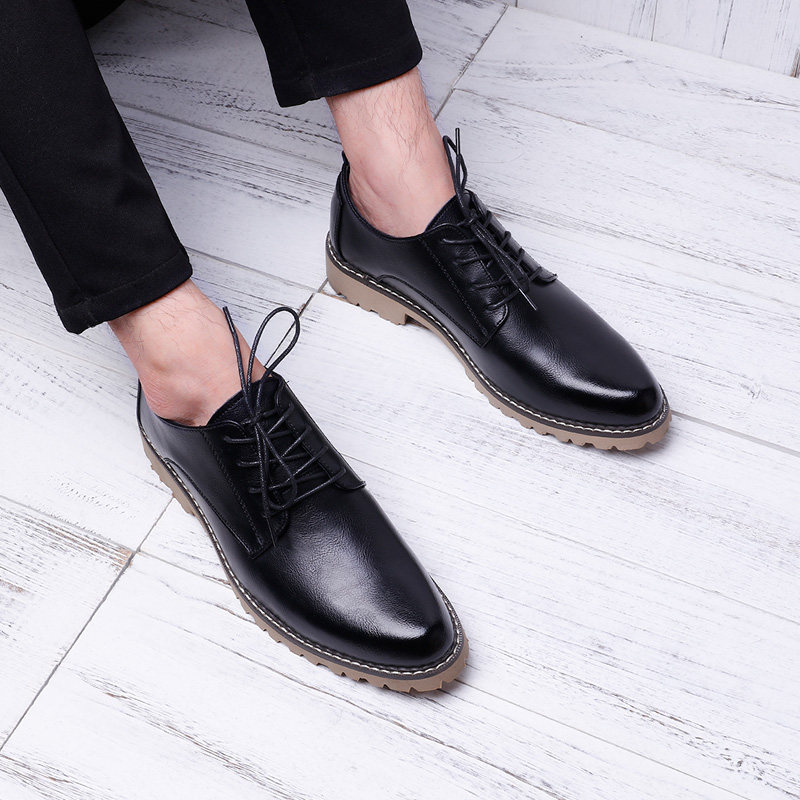 Leather Shoes Men Casual Genuine Leather Youth Gamesuit Business Casual Shoes Wear Resistant Bull Gluten Bottom Tide Inner heightening men's shoes