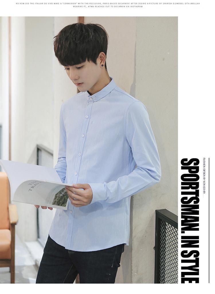 Áo sơ mi trắng chạm đáy quần dài nam thanh niên Hàn Quốc Sinh viên mỏng bên trong cổ áo cotton lanh áo sơ mi thủy triều áo sơ mi xanh dương