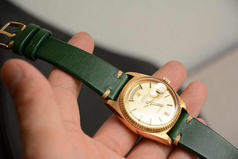 Right-made custom ink-green single layer retro-coated cow leather strap is true for the Retro Table DD Water GS Fifty Search