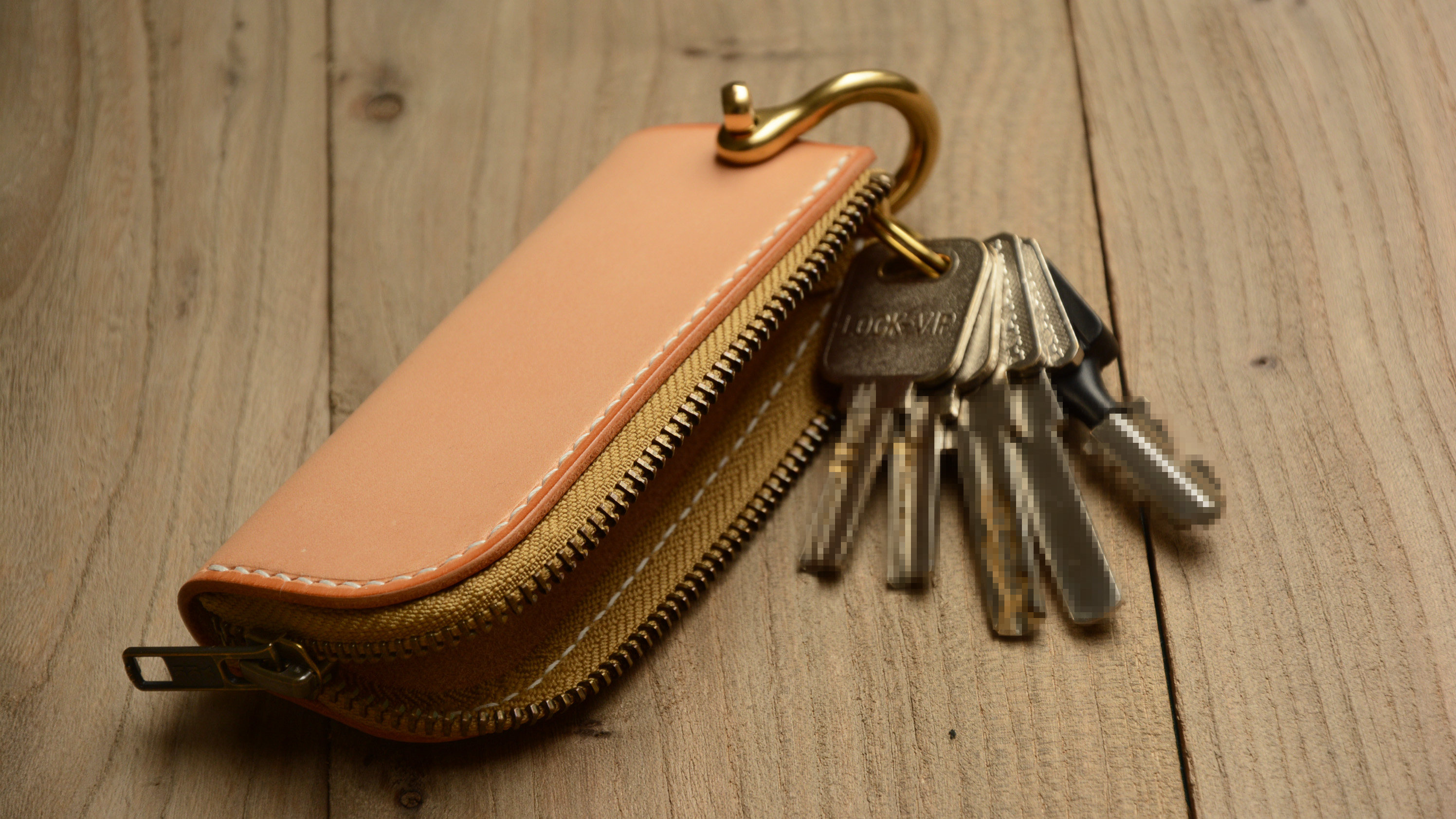 (Spot) Italy Horween handmade primary color vegetable tanned leather zipper key case