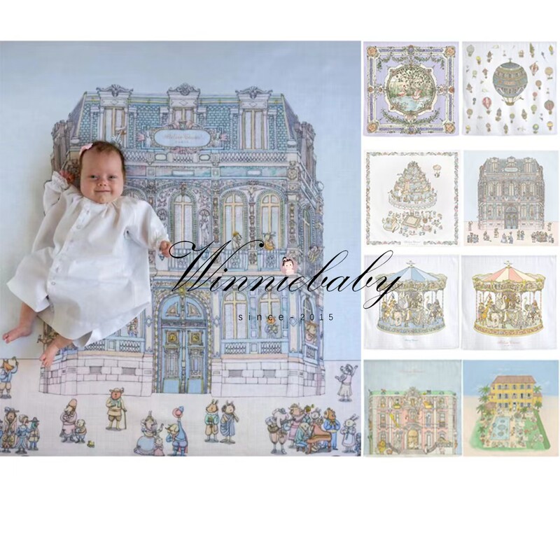 French Atelierchoux Light Luxury Style Gauze Scarf Baby Swaddle Organic Cotton Swaddle High-End Gift Box Gift Blanket