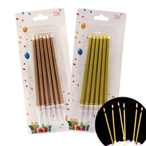 Cake Candle long pole 6 Mount Pencil Candle Creative Candle Plated Birthday Candle Golden Suction Card Candle