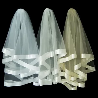 婚礼飘带领证双层头饰婚纱头纱丝带短结婚网红拍照道具新娘veils