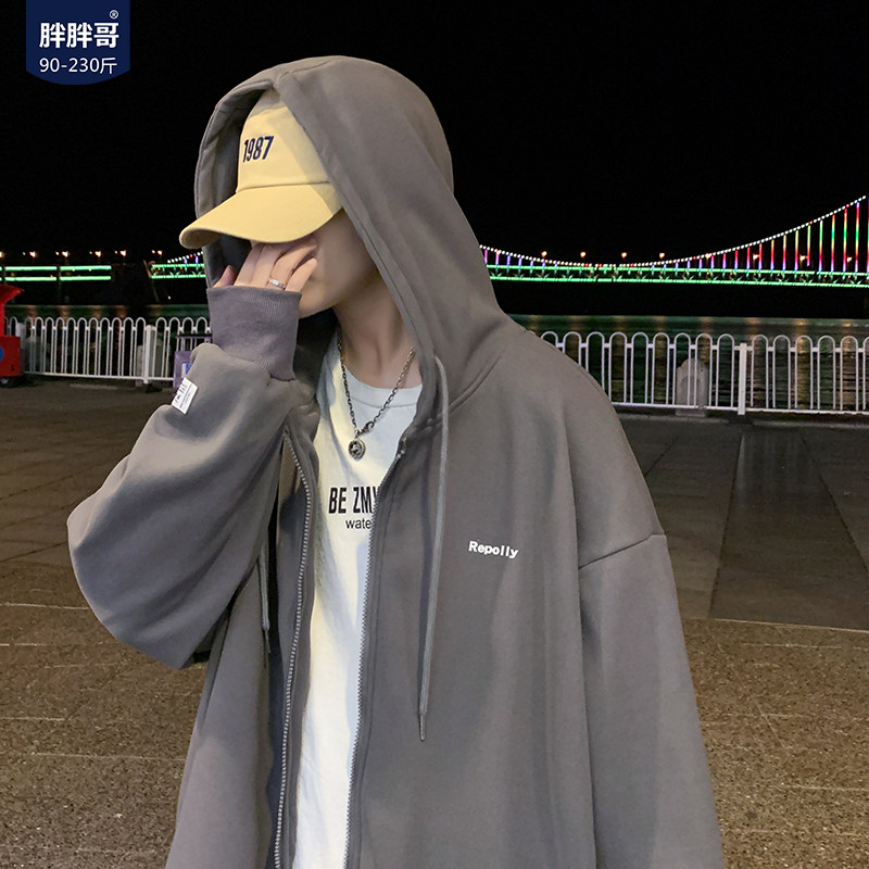 Fat Fat Dude Oversize Clothing Men Oversize Autumn winter Little crowdsourced casual Big-size cardiopic loose zipped jacket-Taobao