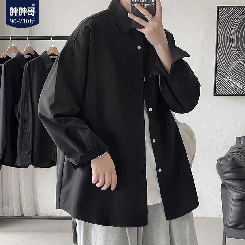 Black Long-Sleeved Shirt for Men, Autumn Hong Kong Style, High-End, Large Size Casual Top, ins Trendy Loose Jacket Black Long-Sleeved Shirt for Men, Autumn Hong Kong Style, High-End, Large Size Casual Top, ins Trendy Loose Jacket