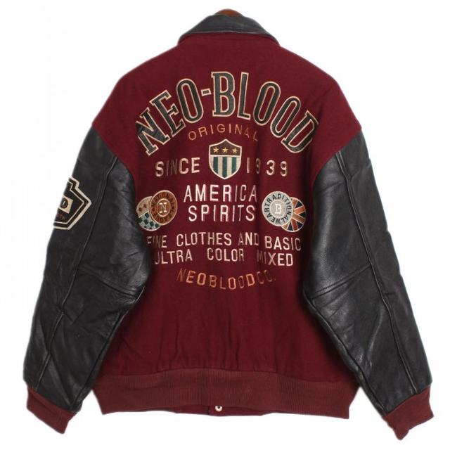 Vintage double-sleeved ຫນັງ cowhide ຂອງແທ້ embroidered badge contrasting ສີ stitching baseball uniform jacket woolen jacket E15