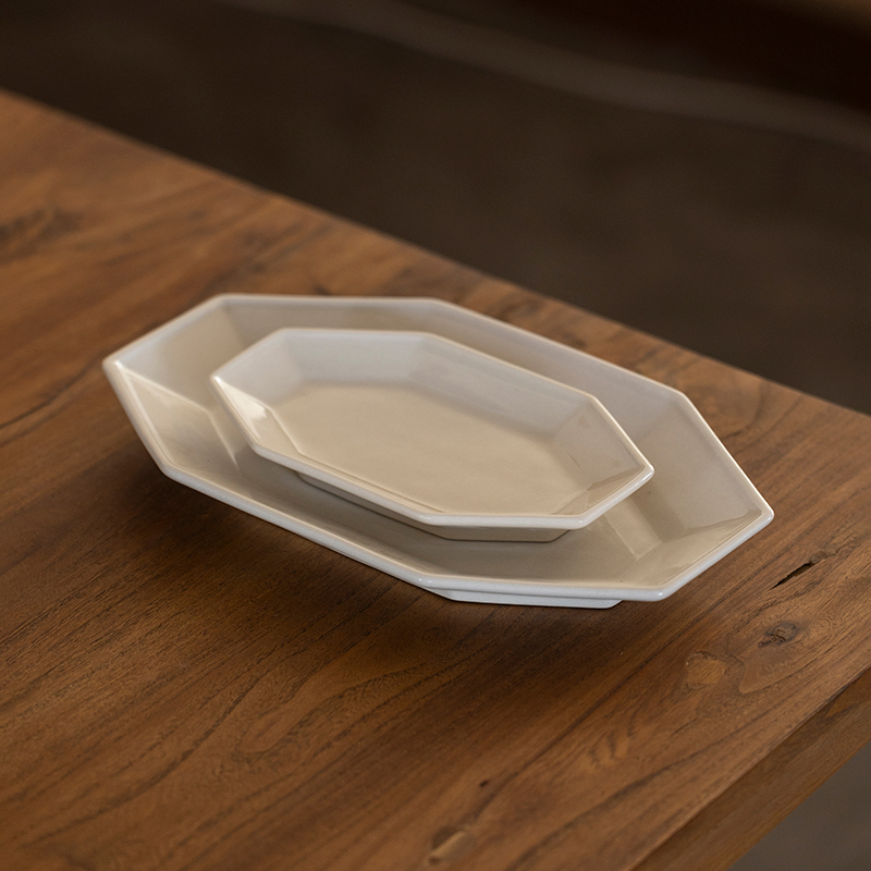Japanese-Style High-End Octagonal Plate, Rectangular Household Breakfast Plate, Ash-Colored Dessert Ceramic Fish Plate, Dish Plate