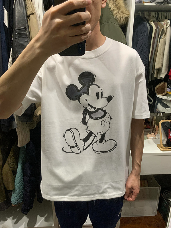 American Retro Vintage Mickey Mouse Stand-Up Cotton 260g Heavyweight Crew Neck Couple T-Shirt Short Sleeve Unisex