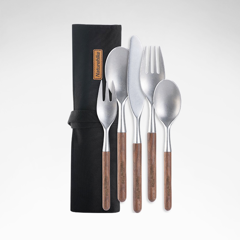 Naturehike Move Seno Outdoor Stainless Steel Wood Cutlery Sets Camping Picnic Portable Knife Fork Spoon