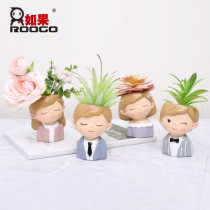 If the original cartoon couple flower pot creative simulation micro landscape multi-meat flower pot decoration boy and girl flower pot