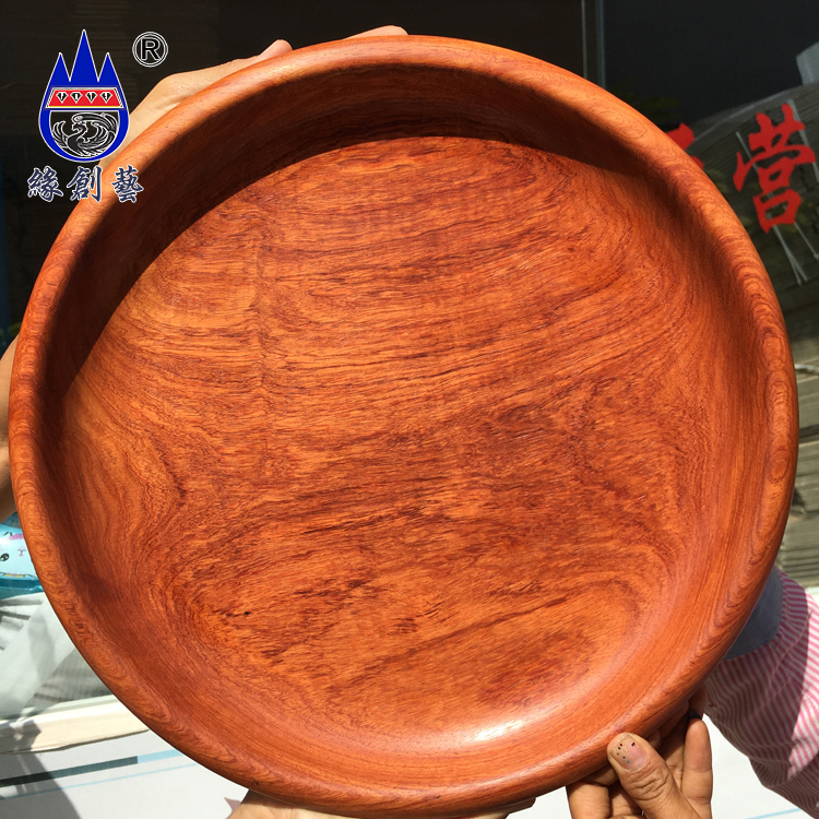 Red Wood Fruit Pan Myanmar Flowers Pear Table 38CM Fruit Tray One-figure solid wood Pendulum Plate Tea Tray