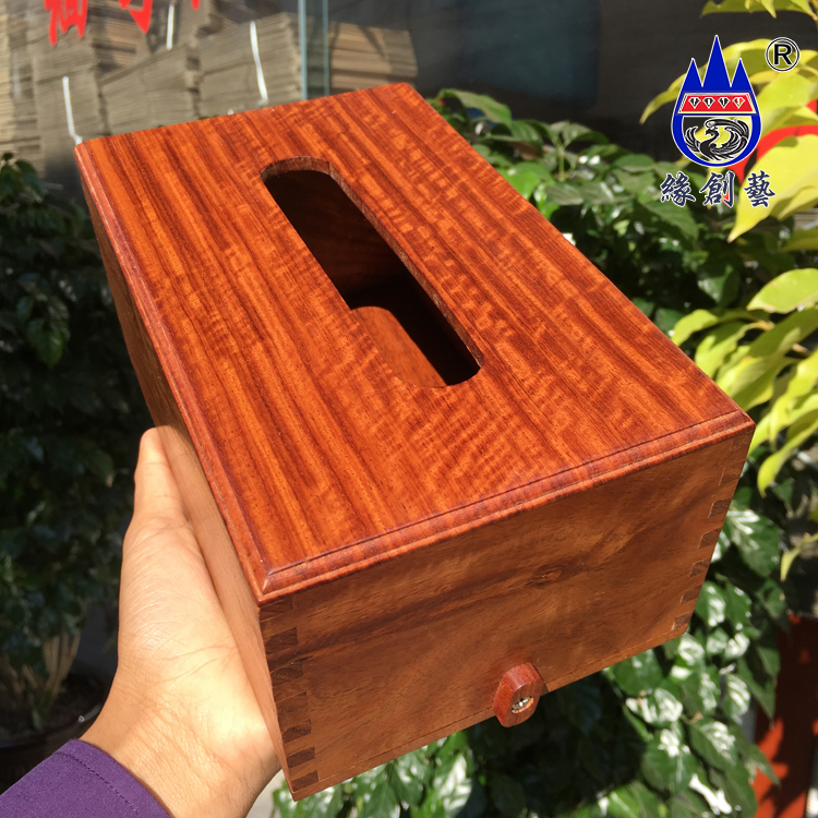 Red wood sanitary paper box Home containing box One item One picture Myanmar flower pear solid wood Water corrugated tenon and paper towel box