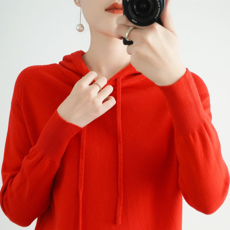 Women's Pullover Hooded Sweatshirt Knitwear Loose Hooded Solid Color Base Layer Plus Size Special Offer Sweater