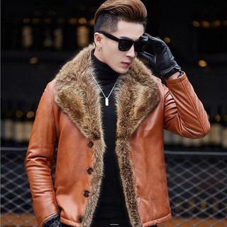 2025 haining genuine leather jacket men's raccoon fur collar fur one-piece men's sheep leather jacket winter fur jacket