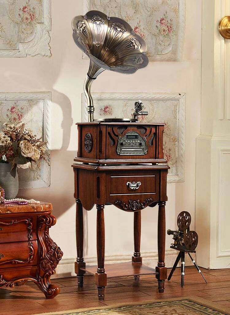 Solid Wood Phonograph Retro House with Living Room Old-style Black Recording Euro Antique Electron