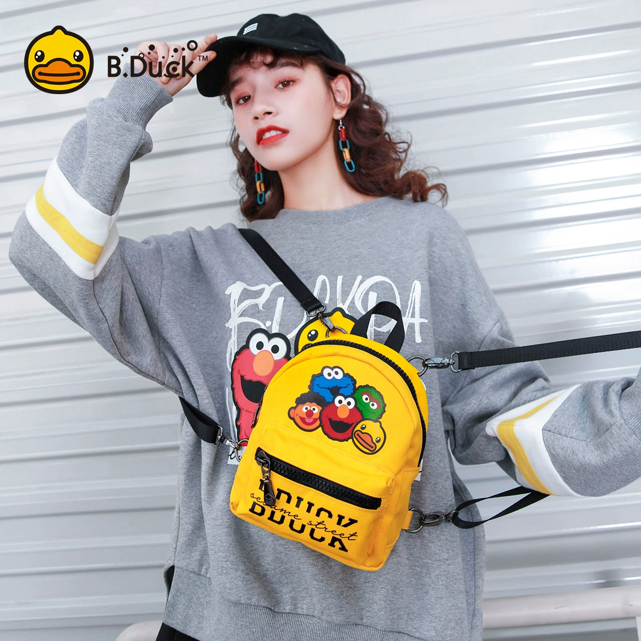 [Mô hình đồng thương hiệu Sesame Street] B.Duck Little Yellow Duck Đa chức năng Ba lô đeo vai Túi đeo chéo nữ Mini Ba lô - Ba lô