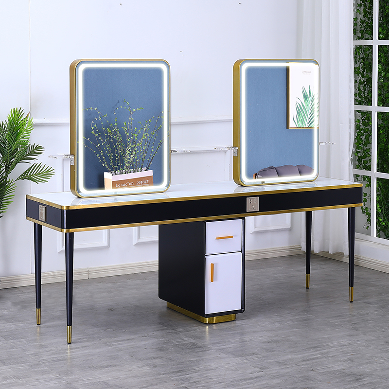 Net red hair salon Hair salon mirror table Hair salon special simple modern double-sided floor-to-ceiling desktop mirror wall with lamp