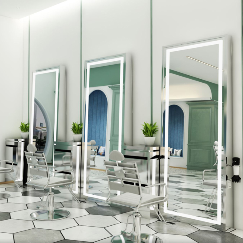 Tidal Network Redness shop Mirror Beauty Hair Shop Mirror Terrace Hair Salon Special with lamp floor hanging wall Haircut Bifacial Mirror