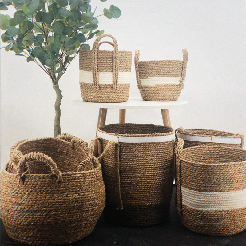 Nordic ins style handmade rattan flowerpot straw flowerpot flower basket large number creative potted golden kudzu pot