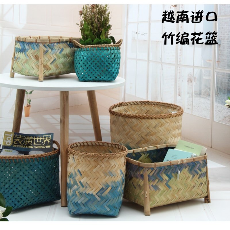 Vietnamese handmade bamboo weaving bamboo basket bamboo basket weaving flower basket creative flower pot basket basket basket decoration basket plant flower utensils