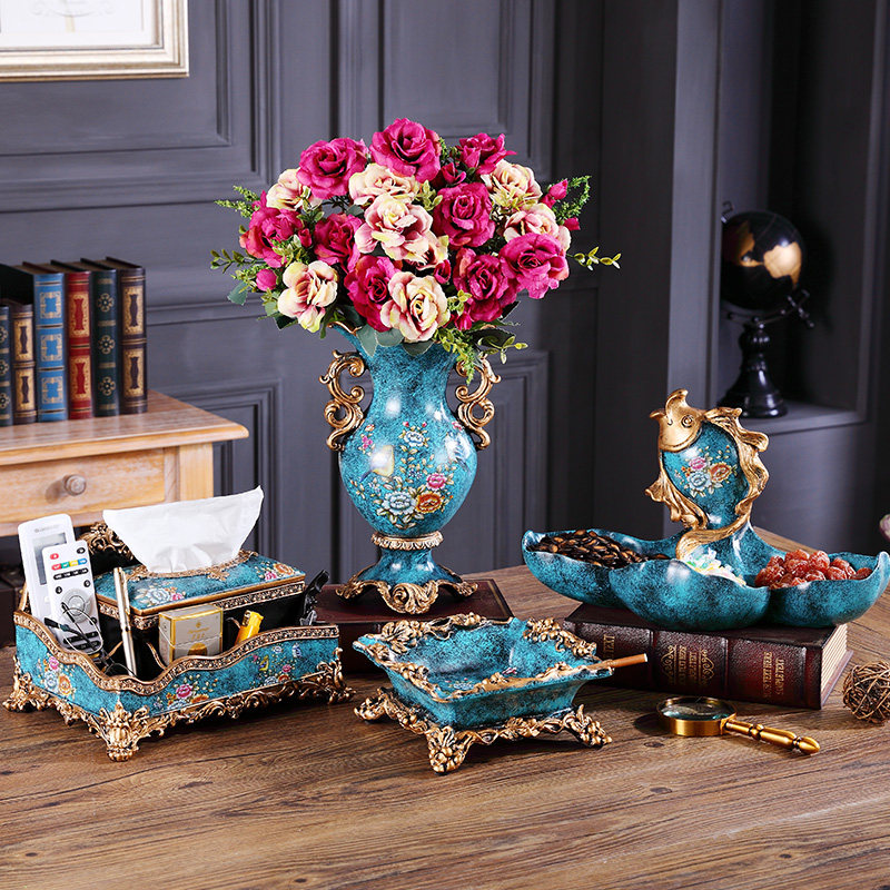 European style retro flower vase, living room, TV cabinet, wine cabinet, decoration, tea table, home, dry fruit bowl series set