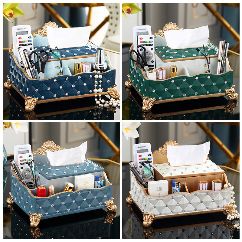 Light and luxurious paper towel box Multi-functional remote control containing box Ou-style living room Home napkin box Creative toilet paper box
