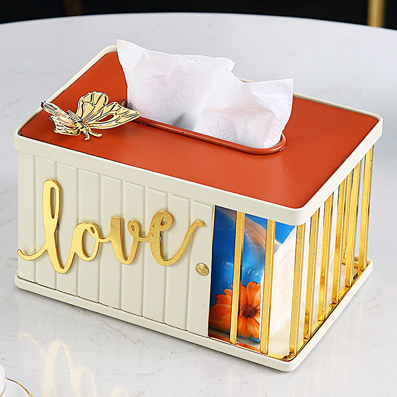 Light luxury creative simple tissue box living room home bedroom iron toilet paper box storage home desktop decoration ornaments