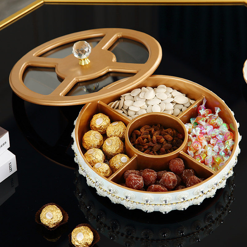 Eurostyle inlaid drill dry fruit tray Living room Home Divided Candy Cartridges Dust Cap Upscale Light Lavish Home Decoration