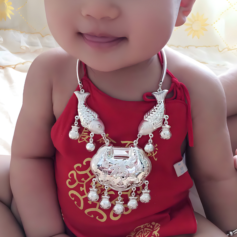 Pure Silver 999 Children's Necklace Silver Lock Sterling Silver Baby Longevity Lock Infant Newborn Child One-Year-Old Full Month Jewelry