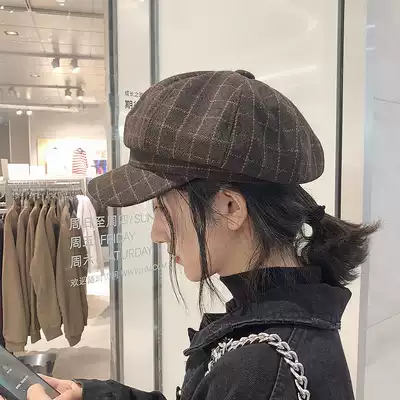 Net red plaid beret Lady autumn and winter Korean version of Japanese Joker soft girl Bud hat retro British star star hat